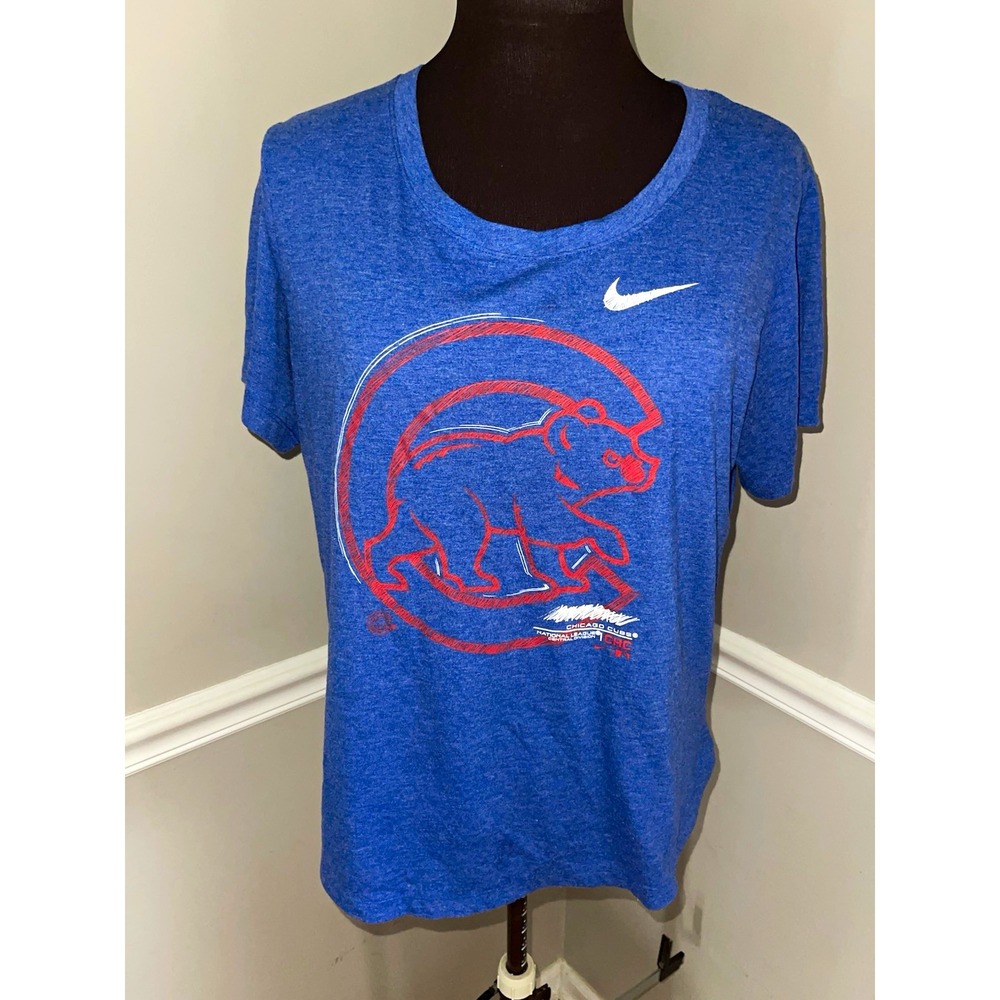 Nike Dri-FIT Chicago Cubs Womens Blue Graphic Tee L Crew Neck Short Sleeve
